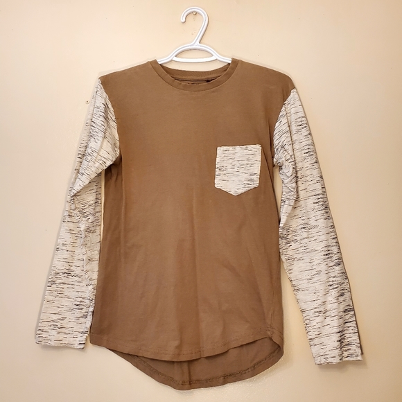 🔥NWOT Stockhomme Evolution Brown & White Long Sleeve Pocket T-shirt Men's US Sm - Picture 1 of 7